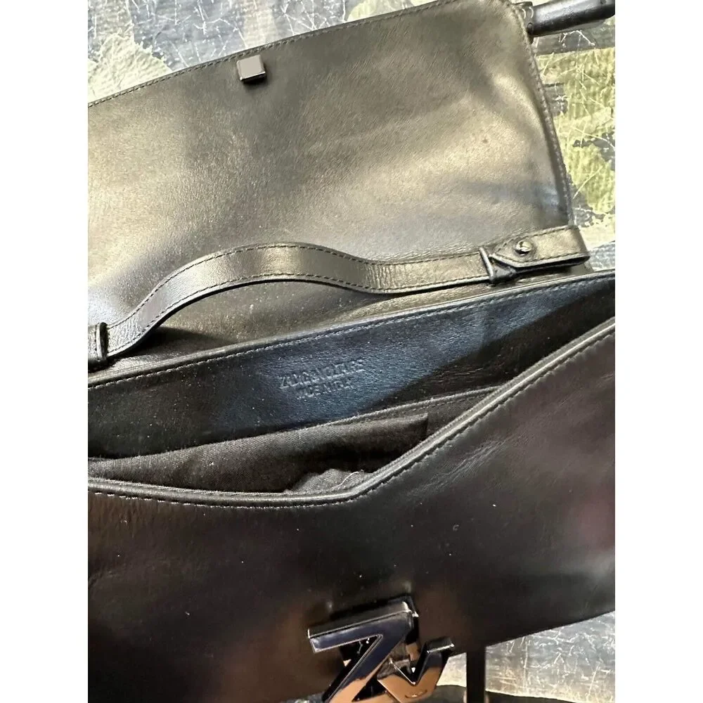 New Zadig & Voltaire Logo Crossbody Bag Leather Black Silver Hardware_10